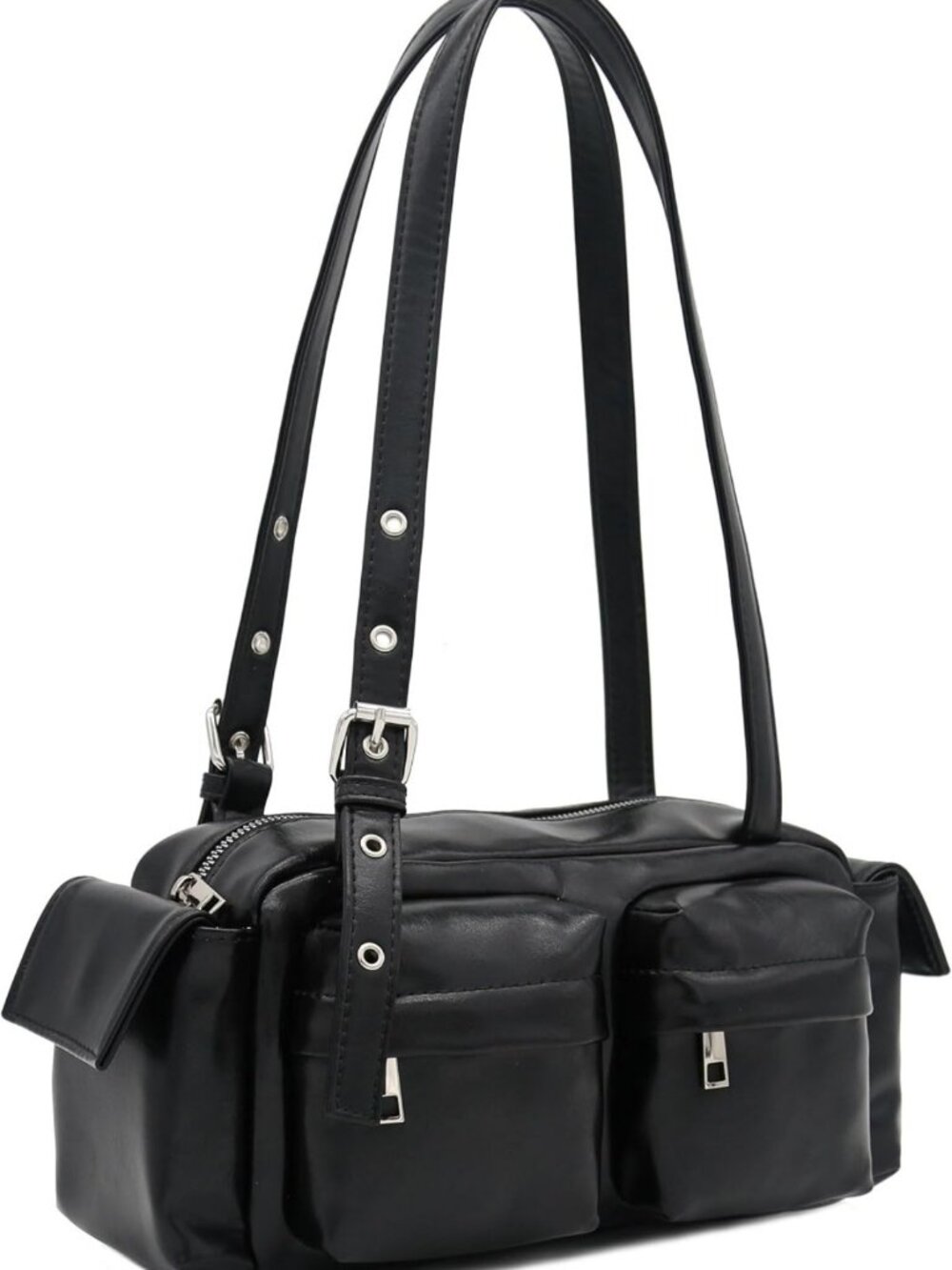 Glossy PU Leather Multi-Pocket Shoulder Bag for Women - Stylish & Versatile